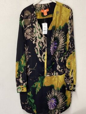 Joe Fresh Black Floral Print Mini Dress with Yellow and Green Accents